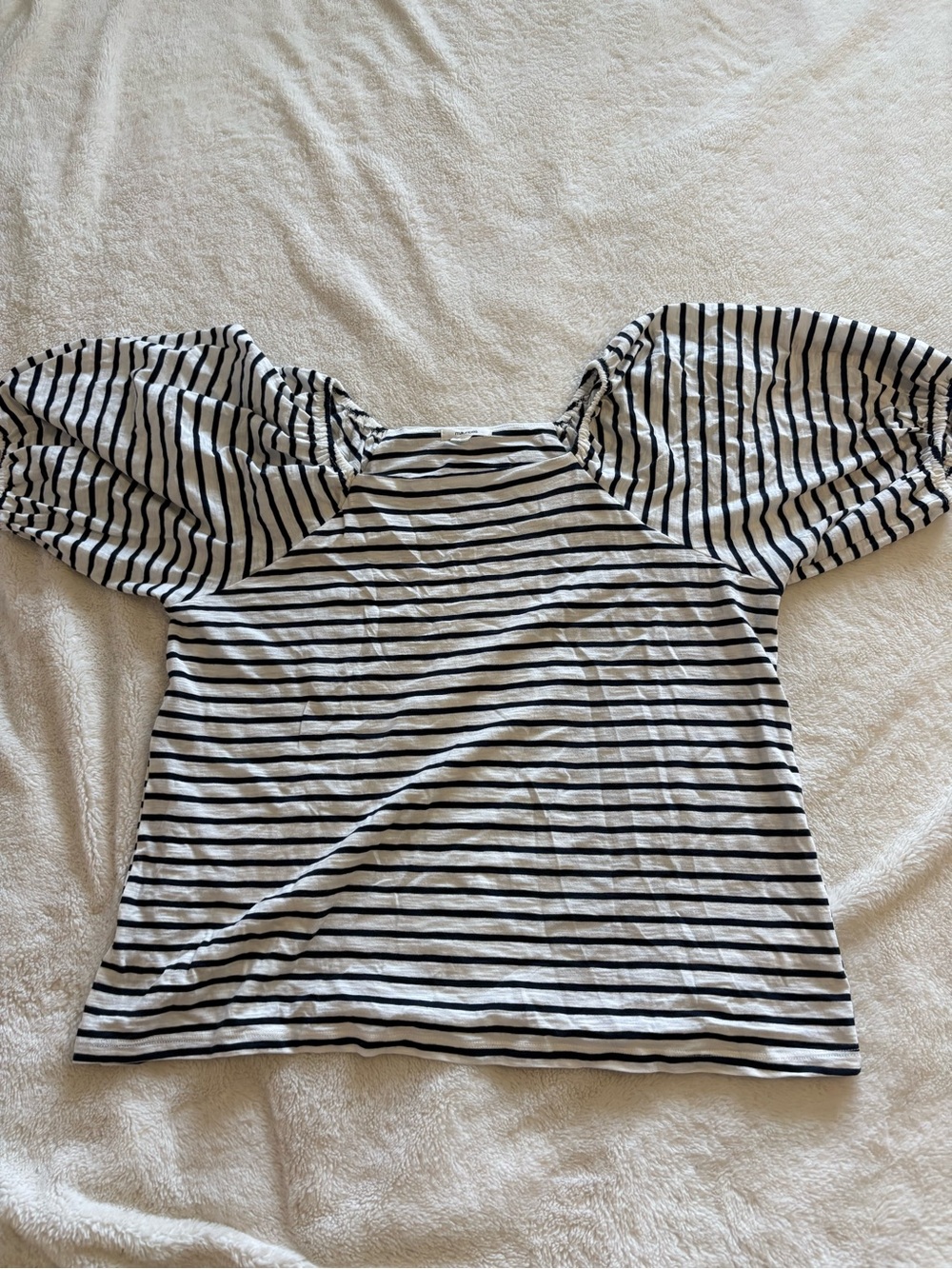 Striped Puff-Sleeve Women’s Top - Navy & White - Picture 2 of 2